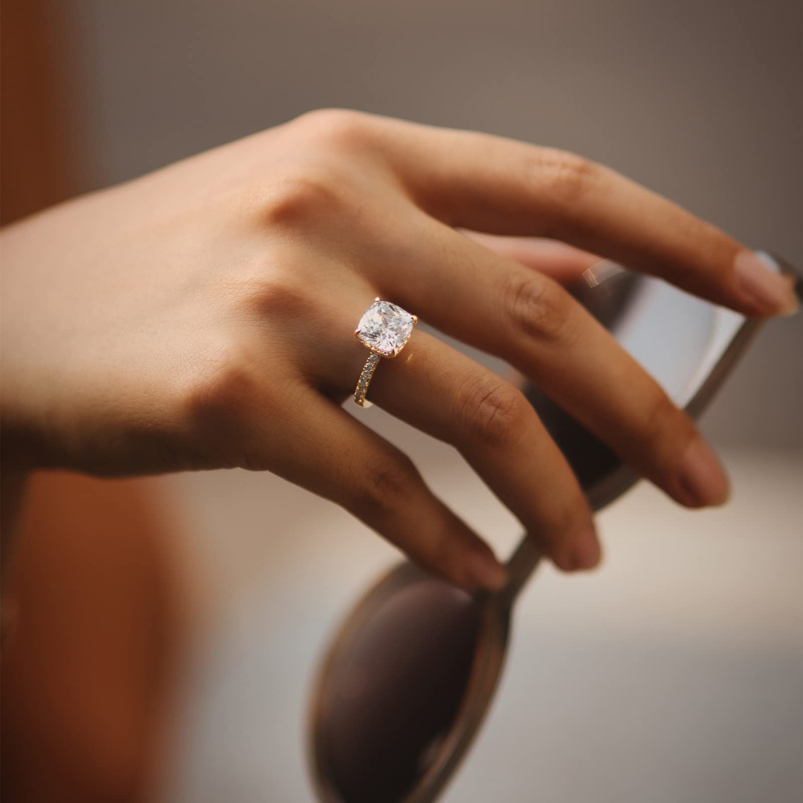 EAMTI 3.5CT 925 Sterling Silver Rings Cushion Cut Cubic Zirconia CZ Engagement Wedding Bands for Women Promise Rings for Her