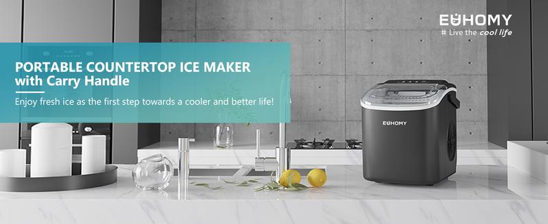 EUHOMY Ice Maker Countertop with Handle, 26lbs in 24Hrs, 9 Ice Cubes Ready in 6 Mins, Auto-Cleaning Portable Ice Maker with Basket and Scoop, for Home/Kitchen/Camping/RV. (2024 New Silver) Utensils EUHOMY Ice Maker Countertop with Handle, 26lbs in 24Hrs, 9 Ice Cubes Ready in 6 Mins, Auto-Cleaning Portable Ice Maker with Basket and Scoop, for Home/Kitchen/Camping/RV. (2024 New Silver) Utensils