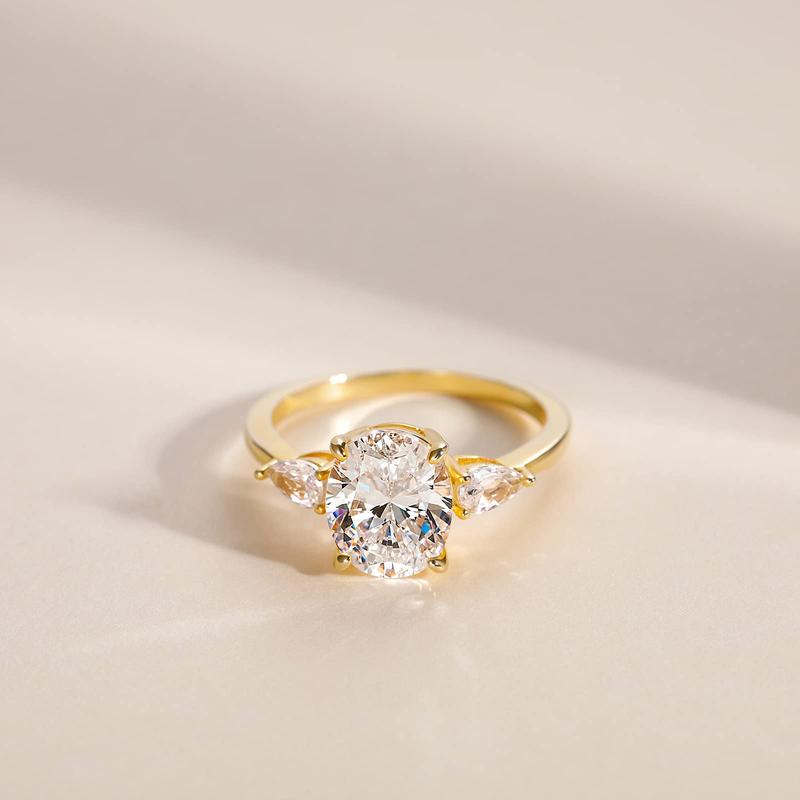 EAMTI 3CT 925 Sterling Silver Engagement Rings 3-Stone Oval Cut Cubic Zirconia CZ Wedding Promise Rings for Her Wedding Bands for Women