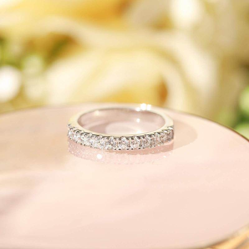 EAMTI 925 Sterling Silver CZ Wedding Band for Women Half Eternity Stackable Ring EAMTI 925 Sterling Silver CZ Wedding Band for Women Half Eternity Stackable Ring