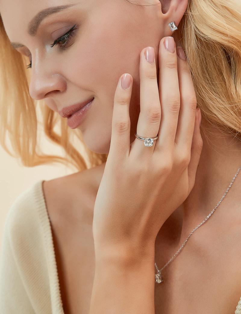 EAMTI 1.5CT 925 Sterling Silver Engagement Rings Round Cut Cubic Zirconia Wedding Promise Rings