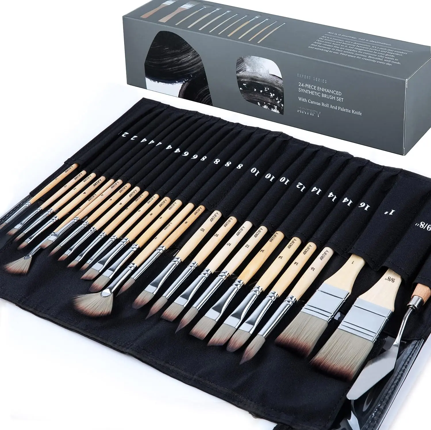 Back to School Essential - Artify 25-Piece Enhanced Synthetic Paint Brush Set, Painter Tool with Korean Nylon Bristles, Multiple Tips, Lightweight Natural Birch Handles, Easy-Clean for Ceramic & Shoe Painting, Waterproof Carry (Back to School Haul), Ceram