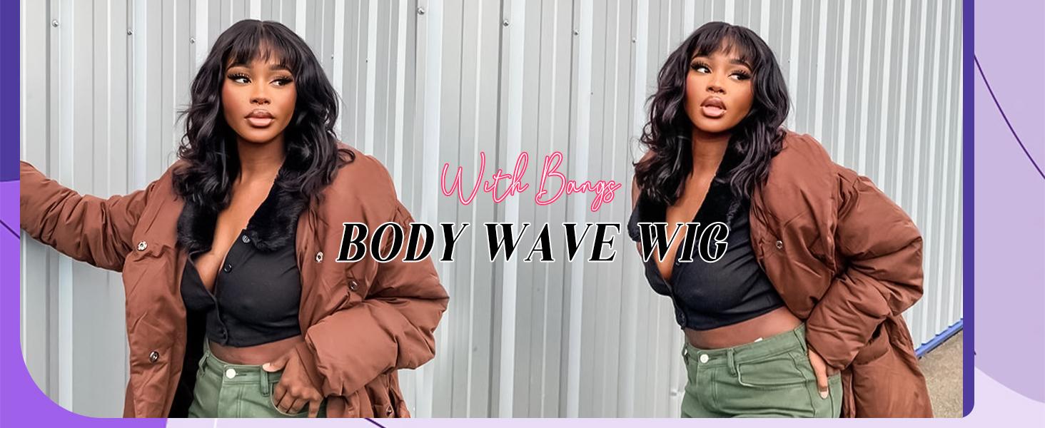 West Kiss Glueless Wig With Bangs Body Wave 5x5 Lace Closure Wig Human Hair Ready To Go Wig