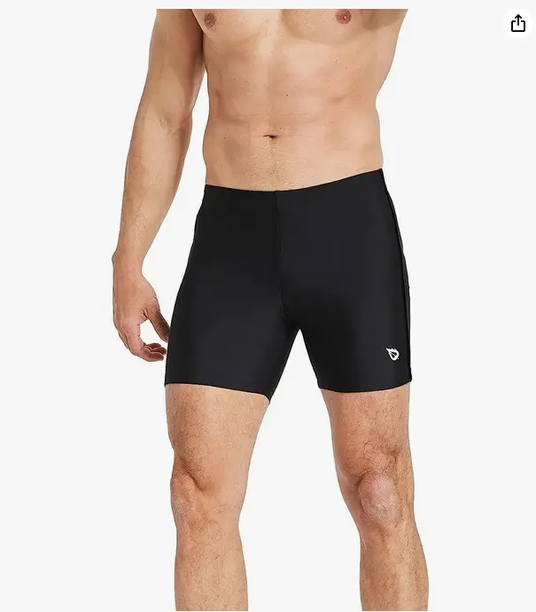 Baleaf Men's 4-Way Stretch Athletic Swim Jammers, Quick-Dry Compression Square Leg Swim Trunks Swimsuit, 4-Way Stretch Men's Swim Trunks