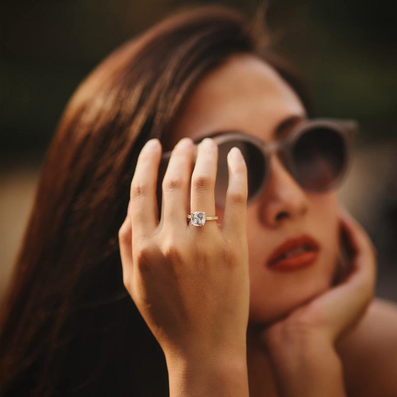 EAMTI 3.5CT 925 Sterling Silver Rings Cushion Cut Cubic Zirconia CZ Engagement Wedding Bands for Women Promise Rings for Her