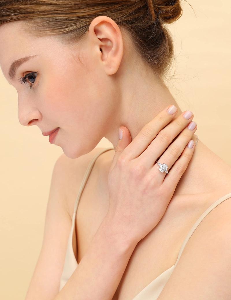 EAMTI 3CT 925 Sterling Silver Engagement Rings 3-Stone Oval Cut Cubic Zirconia CZ Wedding Promise Rings for Her Wedding Bands for Women