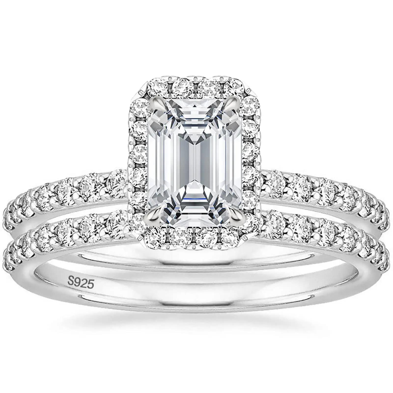 EAMTI Women's 2CT 925 Sterling Silver Vintage Bridal Set Rings - Cubic Zirconia Wedding Ring Sets for Brides