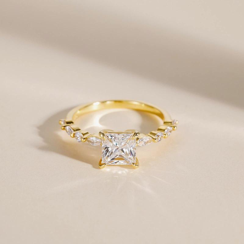 EAMTI 2CT 925 Sterling Silver Ring Princess Cut CZ Engagement Ring Marquise & Round Cubic Zirconia Wedding Band for Women