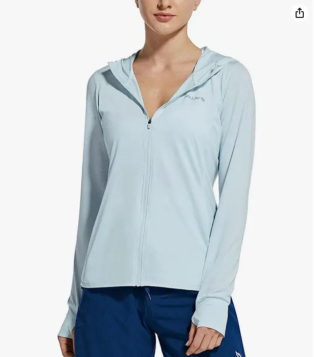 baleaf Women's Hooded UV Cooling Jacket, Lightweight Sports Outerwear with UPF 50+ Sun Protection, Pockets & Thumb Holes for Hiking