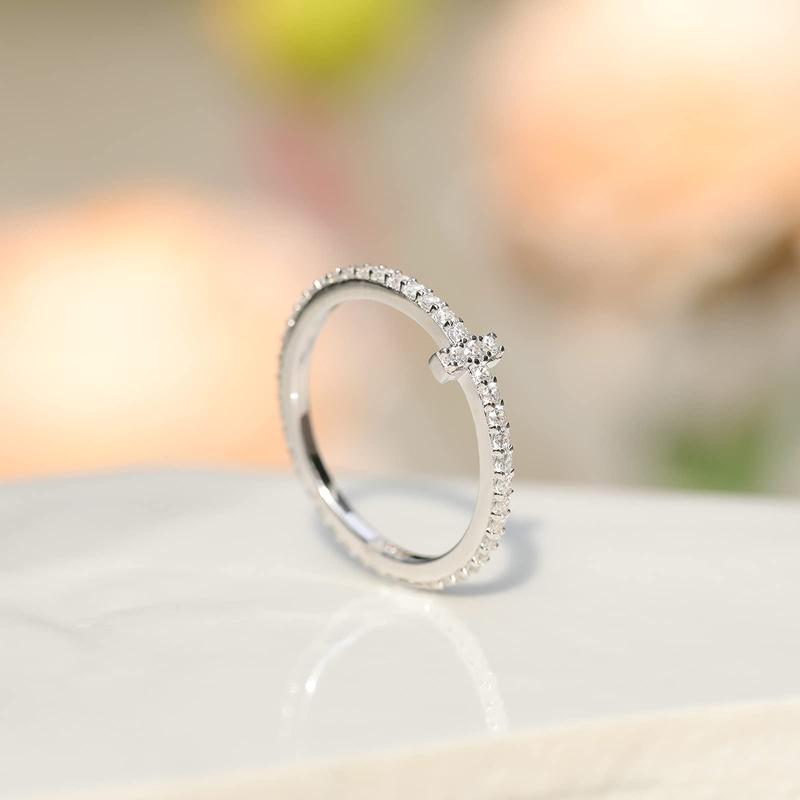 EAMTI 2mm Wedding Band Cubic Zirconia Half Eternity Stackable Engagement Ring EAMTI 2mm Wedding Band Cubic Zirconia Half Eternity Stackable Engagement Ring