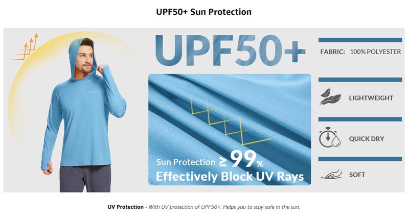 baleaf Men's Sun Protection Hoodie Shirt UPF 50+ Long Sleeve UV SPF T-Shirts Rash Guard Fishing Swimming Lightweight
