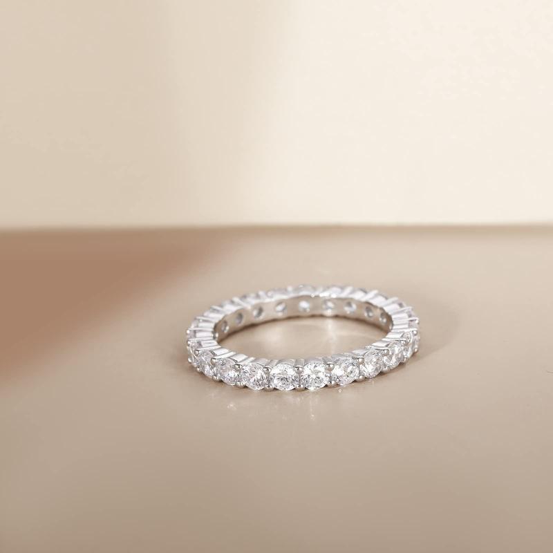 EAMTI 3mm 925 Sterling Silver Wedding Band Cubic Zirconia Full Eternity Stackable Engagement Ring For Women EAMTI 3mm 925 Sterling Silver Wedding Band Cubic Zirconia Full Eternity Stackable Engagement Ring For Women