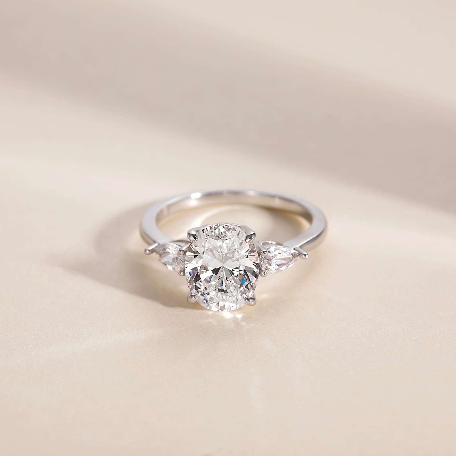 EAMTI 3CT 925 Sterling Silver Engagement Rings 3-Stone Oval Cut Cubic Zirconia Wedding Promise Rings for Women