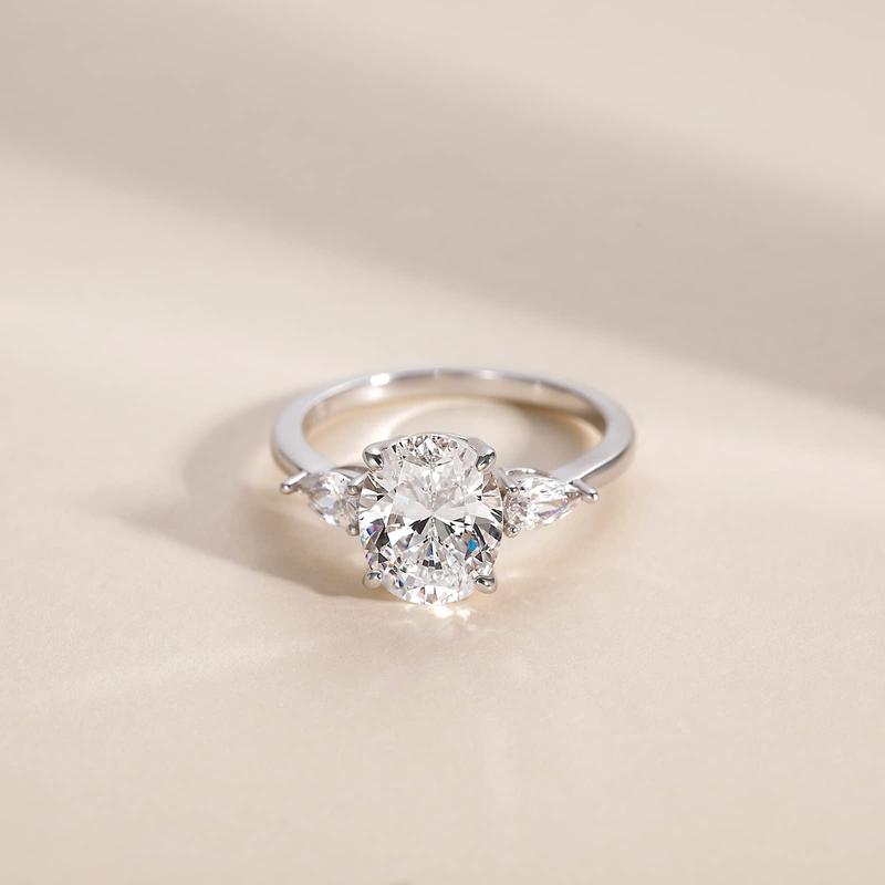 EAMTI 3CT 925 Sterling Silver Engagement Rings 3-Stone Oval Cut Cubic Zirconia CZ Wedding Promise Rings for Her Wedding Bands for Women