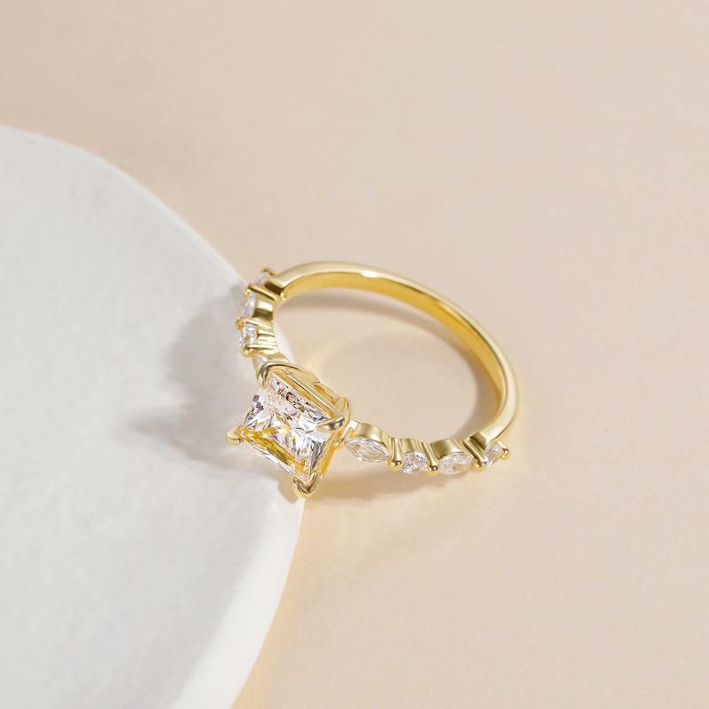 EAMTI 2CT 925 Sterling Silver Ring Princess Cut CZ Engagement Ring Marquise & Round Cubic Zirconia Wedding Band for Women