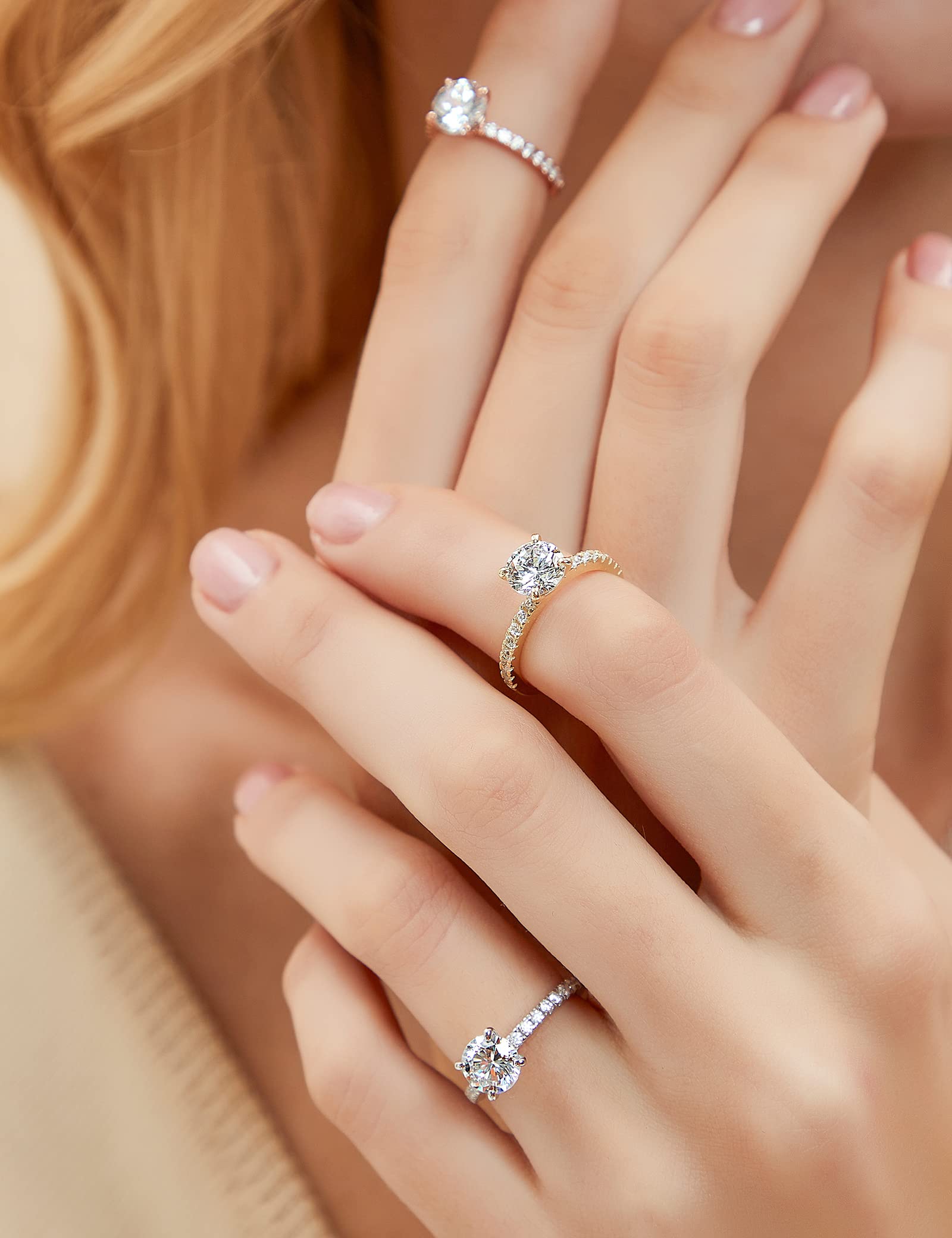 EAMTI 925 Sterling Silver 1.25 CT Round Cut Cubic Zirconia Engagement Ring Halo Promise Ring