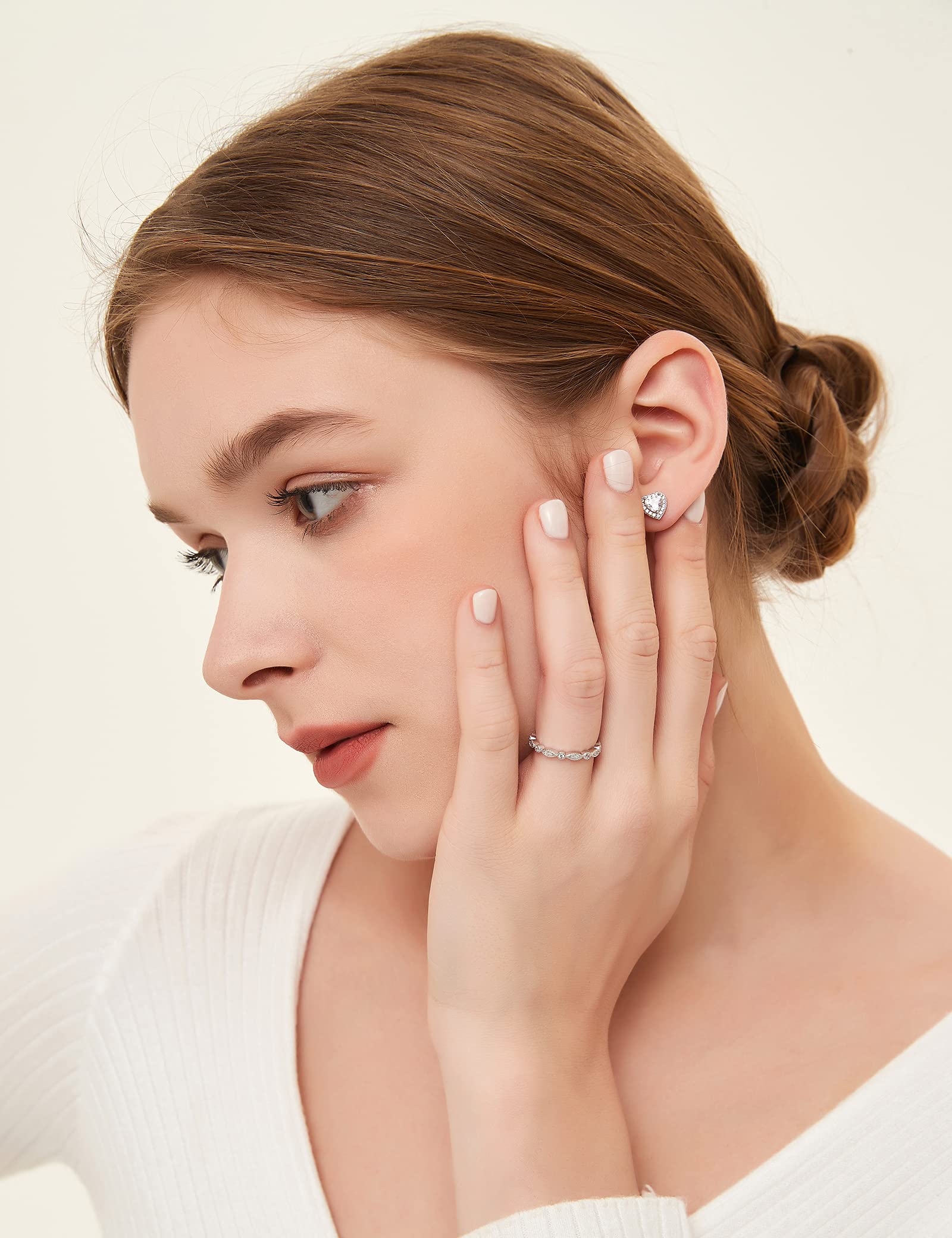 EAMTI 925 Sterling Silver Full Eternity Stackable Ring Cubic Zirconia Marquise & Round Milgrain Wedding Band for Women