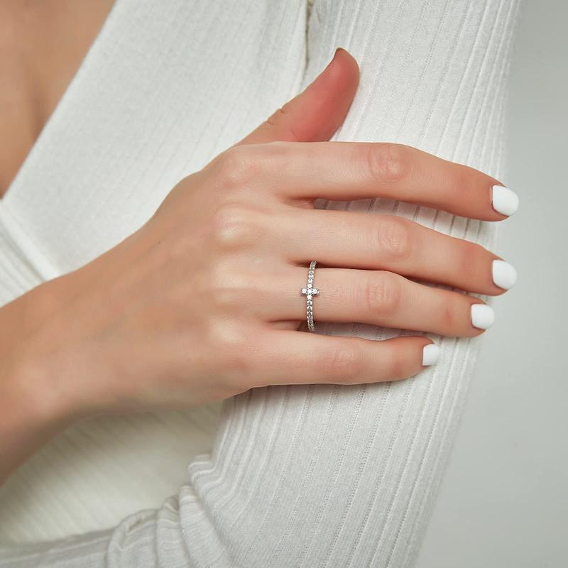 EAMTI 2mm Wedding Band Cubic Zirconia Half Eternity Stackable Engagement Ring