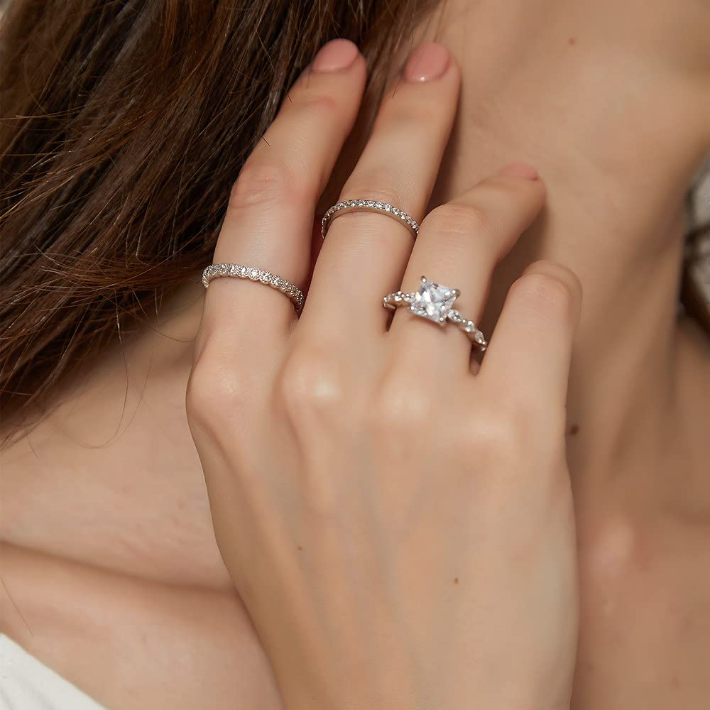 EAMTI 2mm 925 Sterling Silver Wedding Band Cubic Zirconia Full Eternity Milgrain Stackable Engagement Ring EAMTI 2mm 925 Sterling Silver Wedding Band Cubic Zirconia Full Eternity Milgrain Stackable Engagement Ring