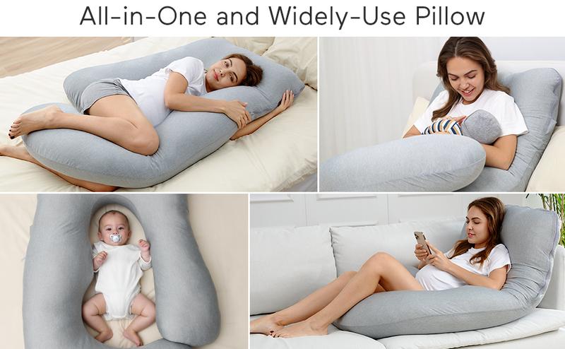 Momcozy Pregnancy Pillows with Cooling Cover, U-Shaped Full Body Maternity Pillow for Side Sleepers 57 Inch - Support for Back, Hip, Belly, Legs for Pregnant Women, 1 Pack【B】