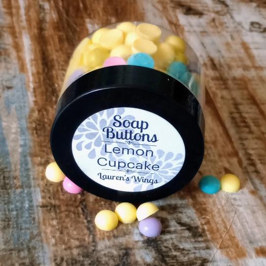 Lavender & Lemon SINGLE USE SOAPS, One time Use Soap Buttons, Fun, Moisturizing, lavender w hints of green, base of orange flower, vanilla